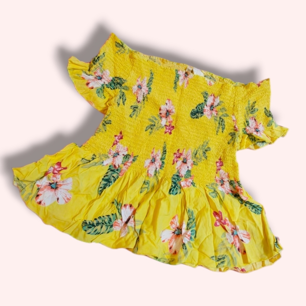 Japna Yellow Floral Smocked Blouse